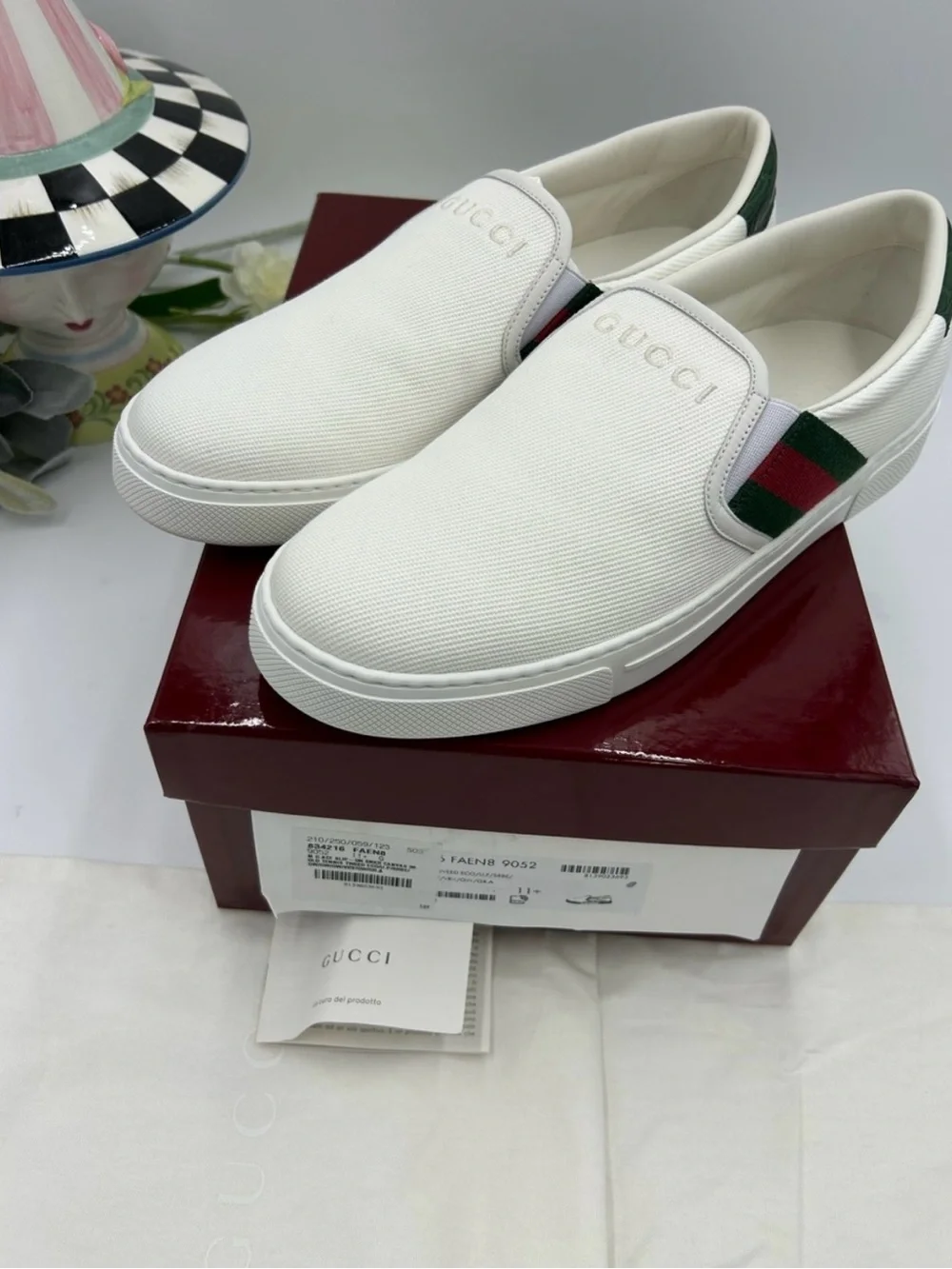 Men’s Gucci white canvas ace slip on sneakers sz 11.5 fits 12.5US made in Italy